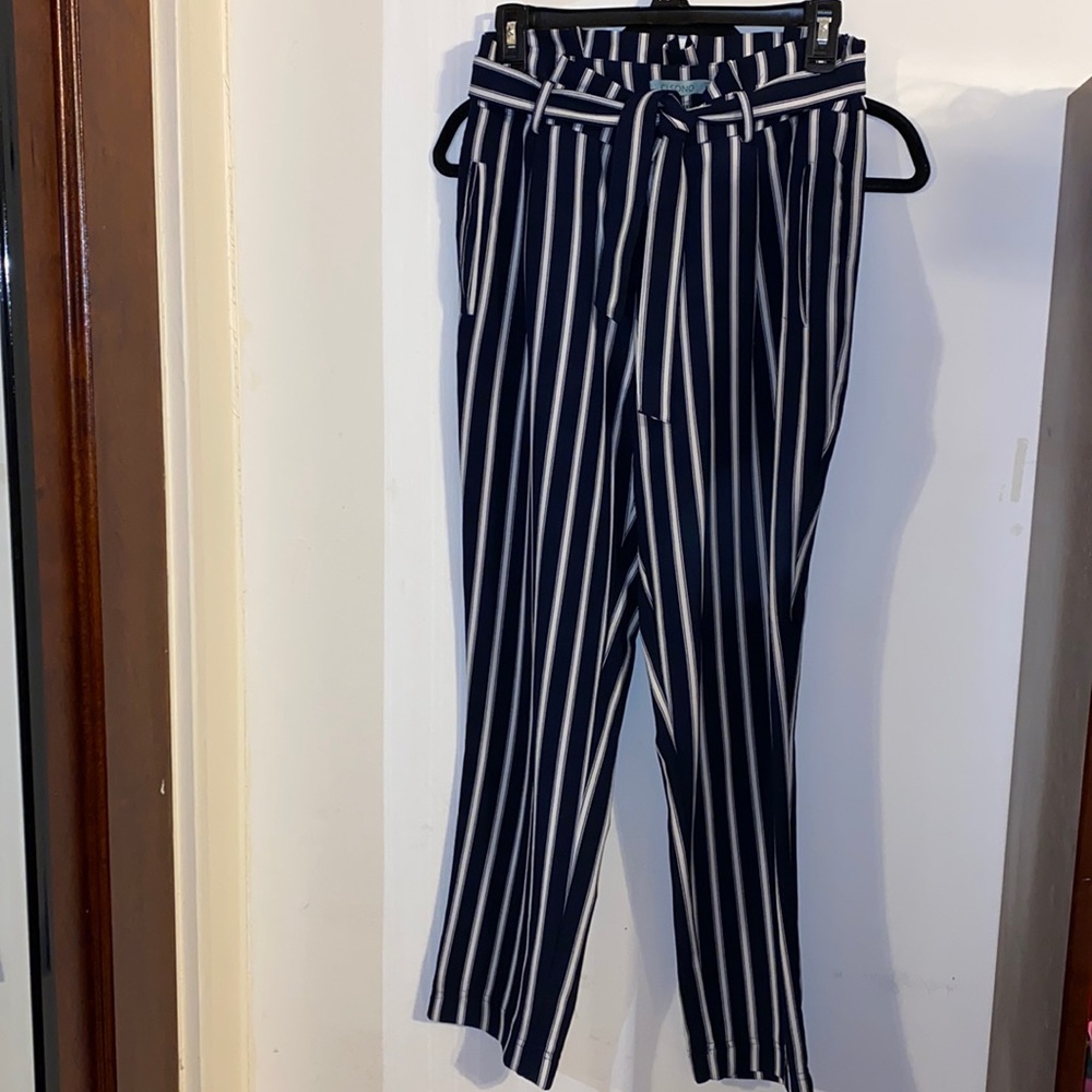 Navy striped slacks